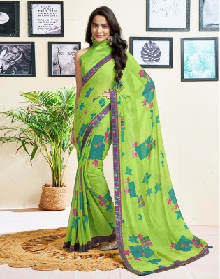 Samah Printed, Embellished Daily Wear Chiffon, Georgette Saree(Green)