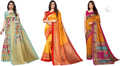 YASHIKA Printed, Woven Mysore Art Silk Saree(Pack of 3, Multicolor)
