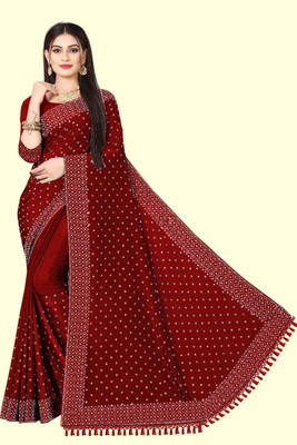 nevya creation Solid/Plain Banarasi Chiffon, Satin Saree(Maroon)