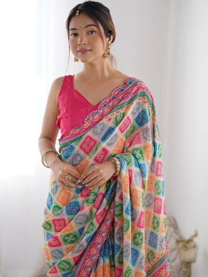 Colour9Fashion Printed Bollywood Georgette Saree(Pink)