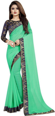 LIMTD Solid/Plain Bollywood Georgette Saree(Green)