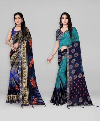 Leelavati Embroidered Bollywood Georgette Saree(Pack of 2, Multicolor, Dark Blue)