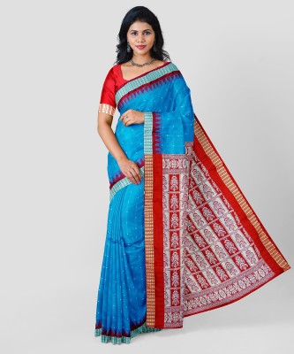 Hozaifa Sarees Self Design Sambalpuri Silk Blend Saree(Blue)