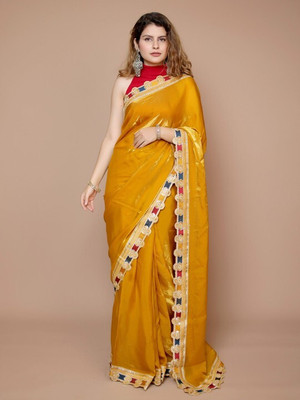 ANOUK Solid/Plain Daily Wear Silk Blend Saree(Blue)