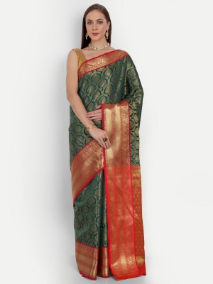 amirat Self Design, Woven Kanjivaram Jacquard Saree(Dark Green)