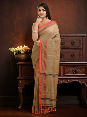 Desh Bidesh Solid/Plain, Woven Daily Wear Pure Cotton Saree(Grey)