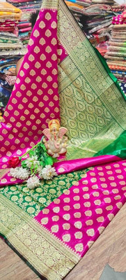 HouseOfCommon Self Design Banarasi Handloom Silk Blend Saree(Red, Green)