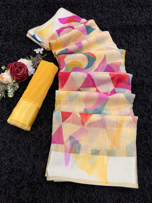 HouseOfCommon Printed Chanderi Chanderi, Cotton Blend Saree(Multicolor)