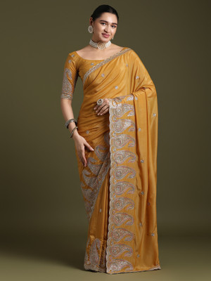 Sareemall Embellished Bollywood Crepe Saree(Mustard)