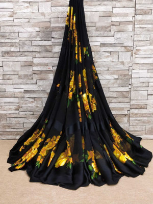 Bombey Velvat Fab Printed Bollywood Chiffon Saree(Black)