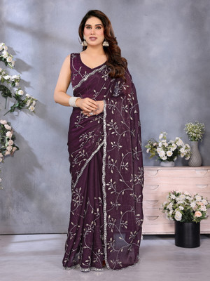 Shrinathji creation Embroidered Bollywood Jimmy choo Saree(Purple)