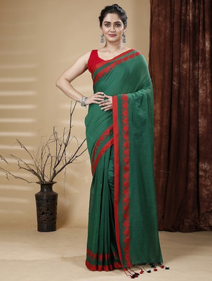 ADbutiq Solid/Plain Bollywood Handloom Pure Cotton Saree(White)