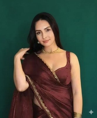 HouseOfCommon Embellished Bollywood Chiffon Saree(Brown)