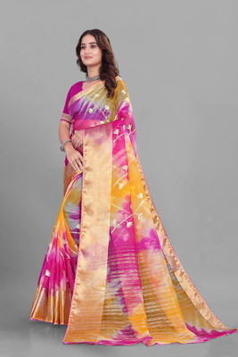 Aarunika LGF Solid/Plain Bollywood Organza Saree(Pink)