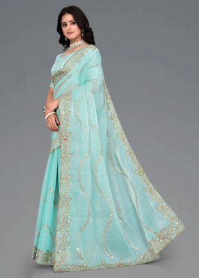 Brahmani Creation Woven Kanjivaram Silk Blend Saree(Blue)
