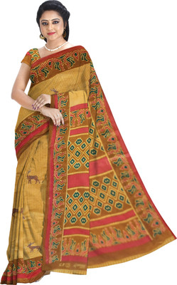 DORI DHAGA Printed Daily Wear Pure Cotton Saree(Yellow)