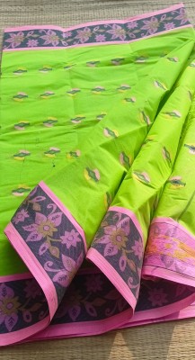 PRANATI ENTERPRISE Woven, Solid/Plain Tant Pure Cotton Saree(Light Green)