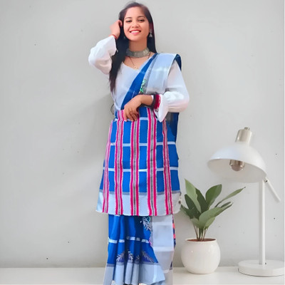 Prithvi Color Block Handloom Handloom Tussar Silk Saree(Blue)