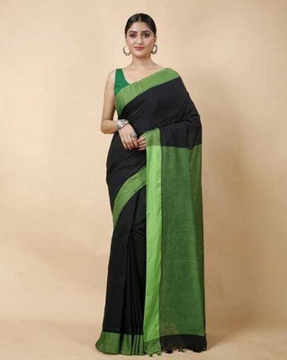 SUEE SUTA Woven Handloom Pure Cotton Saree(Black)