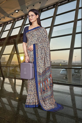 Feminista Printed, Solid/Plain Daily Wear Crepe Saree(Blue)