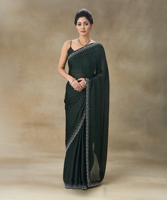 Tasrika Embellished Bollywood Satin, Chiffon Saree(Green)
