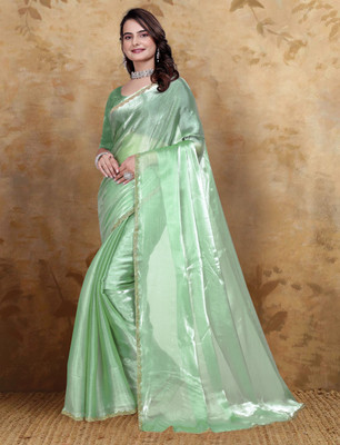 HouseOfCommon Woven Kanjivaram Chiffon, Jimmy choo Saree(Light Green)