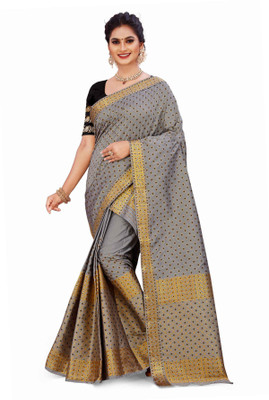 Skiran's Woven Mekhela Chador Polyester Saree(Grey)