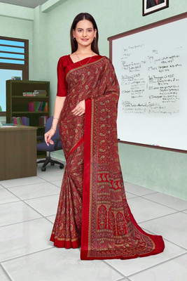 Feminista Printed, Solid/Plain Daily Wear Crepe Saree(Red)
