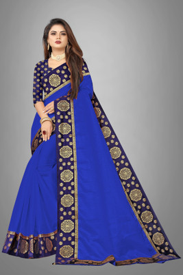 ONTIC LIFESTYLE Self Design Assam Silk Art Silk Saree(Blue)
