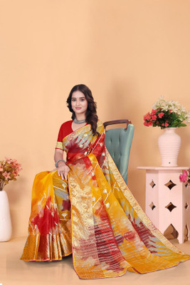 Aarunika MNT Solid/Plain Bollywood Organza Saree(Red)