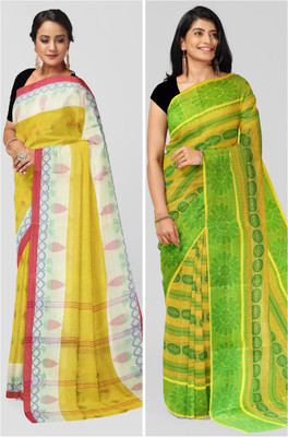 Ganesh plastic and industry Self Design Tant Velvet, Pure Cotton Saree(Pack of 2, Multicolor)