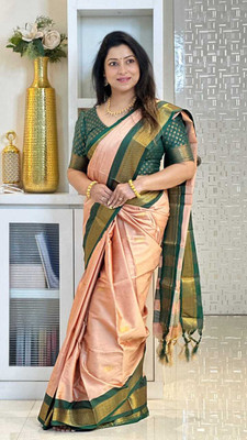 AS CREATION Self Design Kanjivaram Silk Blend Saree(Multicolor)