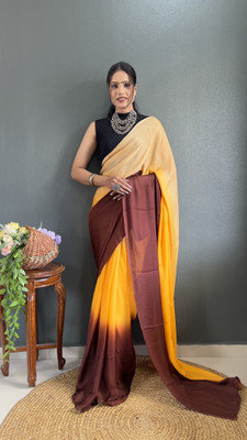 Upalksh Solid/Plain Bollywood Nylon, Silk Blend Saree(Yellow)