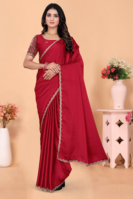 V AMAN FASHION Solid/Plain Bollywood Art Silk Saree(Maroon)