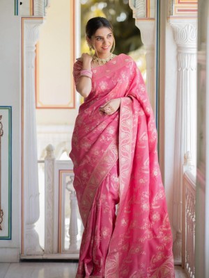 THESIYA FAB Printed Bollywood Jacquard, Art Silk Saree(Pink)