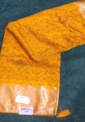 Shree Atharva Self Design Bandhani Silk Blend Saree(Yellow)