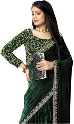 Pappukumar Yadav Embroidered Bollywood Velvet Saree(Multicolor)