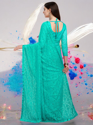 NEXA Floral Print Bollywood Net Saree(Blue)