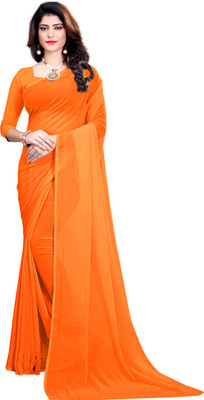 nva fashion Solid/Plain Bollywood Georgette Saree(Orange)