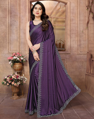 Divastri Embellished Bollywood Satin Saree(Purple)