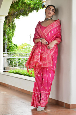 ROOP LAVANYA Woven Banarasi Art Silk, Jacquard Saree(Pink)