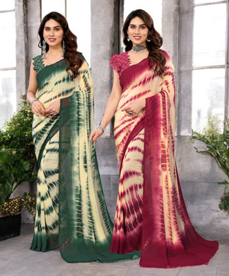TTH Printed Bollywood Georgette Saree(Pack of 2, Multicolor)