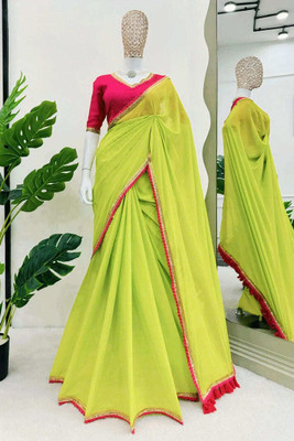 SARETRA MALL Solid/Plain, Self Design Bollywood Georgette Saree(Green)