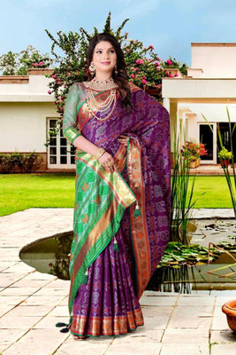 LAVYANSH CREATION Printed Patola Silk Blend Saree(Blue)