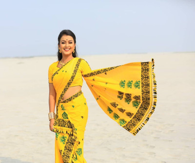 Tech Twins Woven Mekhela Chador Silk Blend Saree(Yellow)