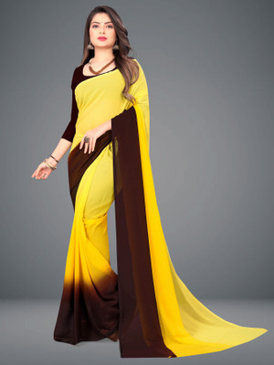 kashvi sarees Solid/Plain Bollywood Georgette Saree(Brown, Yellow)