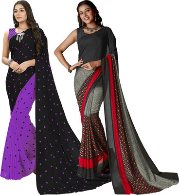 kashvi sarees Floral Print Daily Wear Georgette Saree(Pack of 2, Multicolor, Purple, Black)