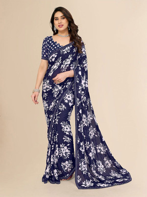 Moda Rapido Printed Bollywood Georgette Saree(Blue)