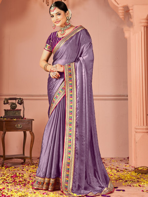 Tasrika Embroidered Bollywood Silk Blend Saree(Purple)