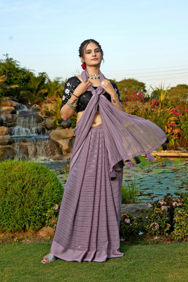 K 5 FASHION Solid/Plain Bollywood Chiffon Saree(Grey)